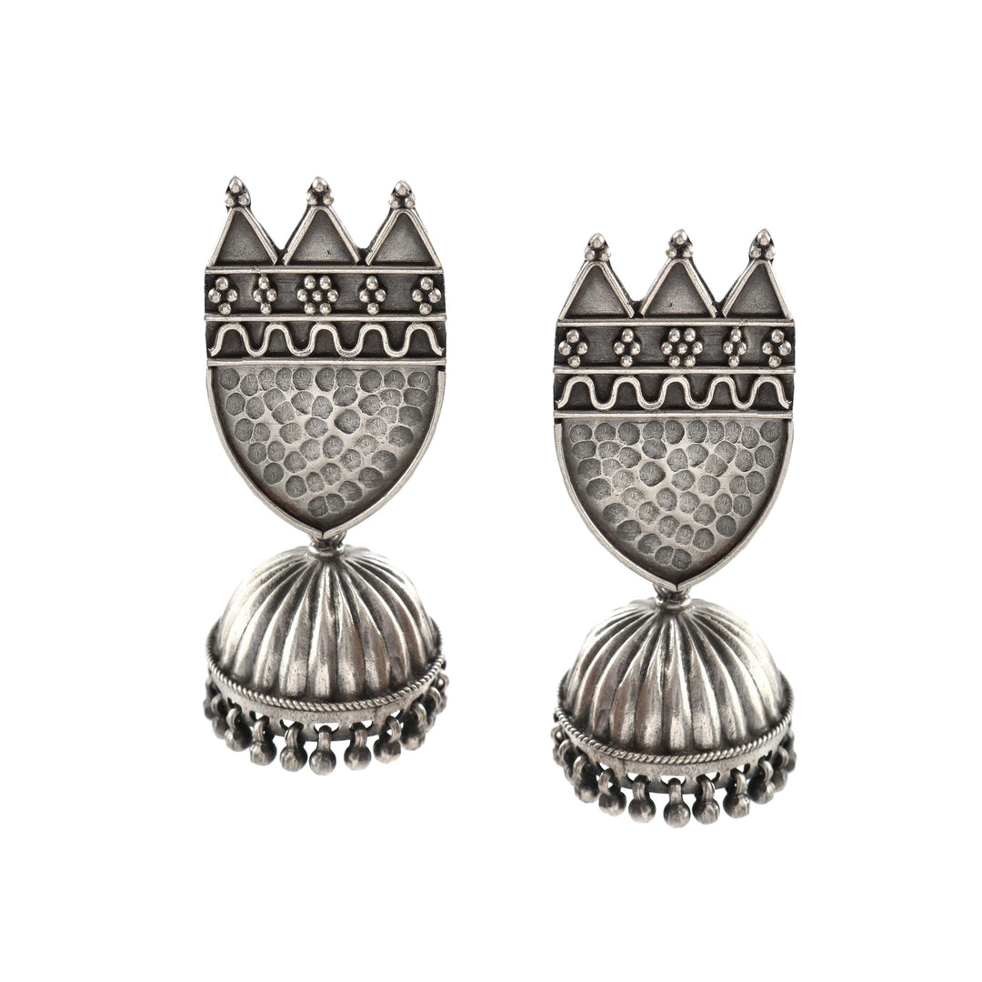 Silver Unique Design Jhumki Stud Earrings