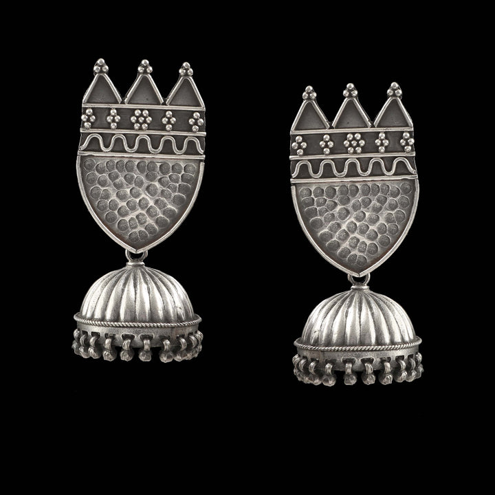 Silver Unique Design Jhumki Stud Earrings