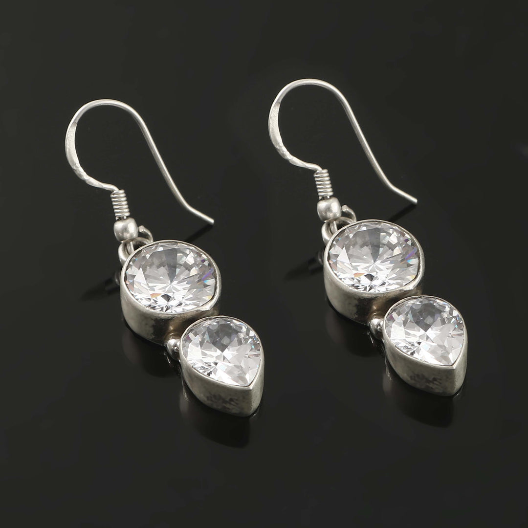 Silver Tear-Drop Zircon Ear Hoops