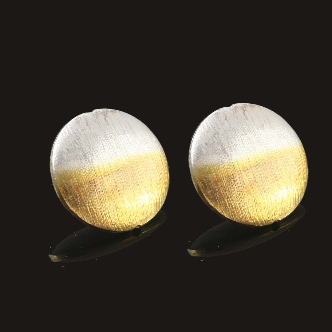 Silver Dual Tone Shade Round Stud Earrings