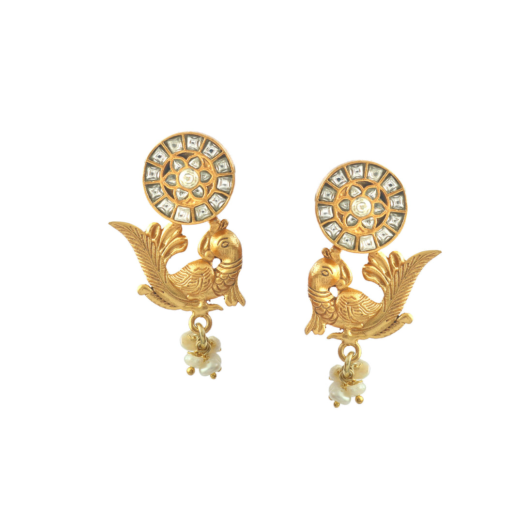 Gold-Plated Silver Bird Kundan Ear Studs