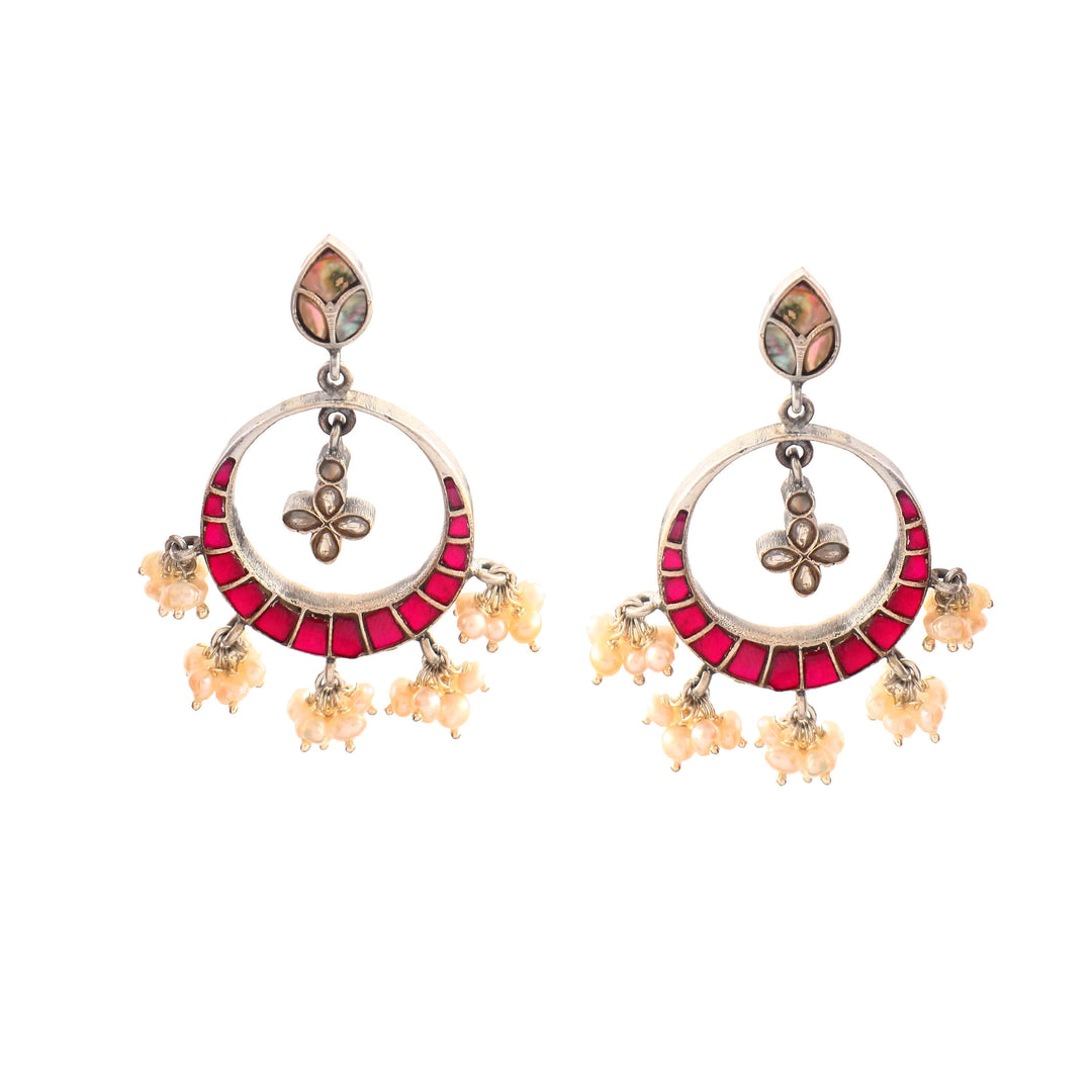 Beautiful Silver Chand-Bali Stud Earrings