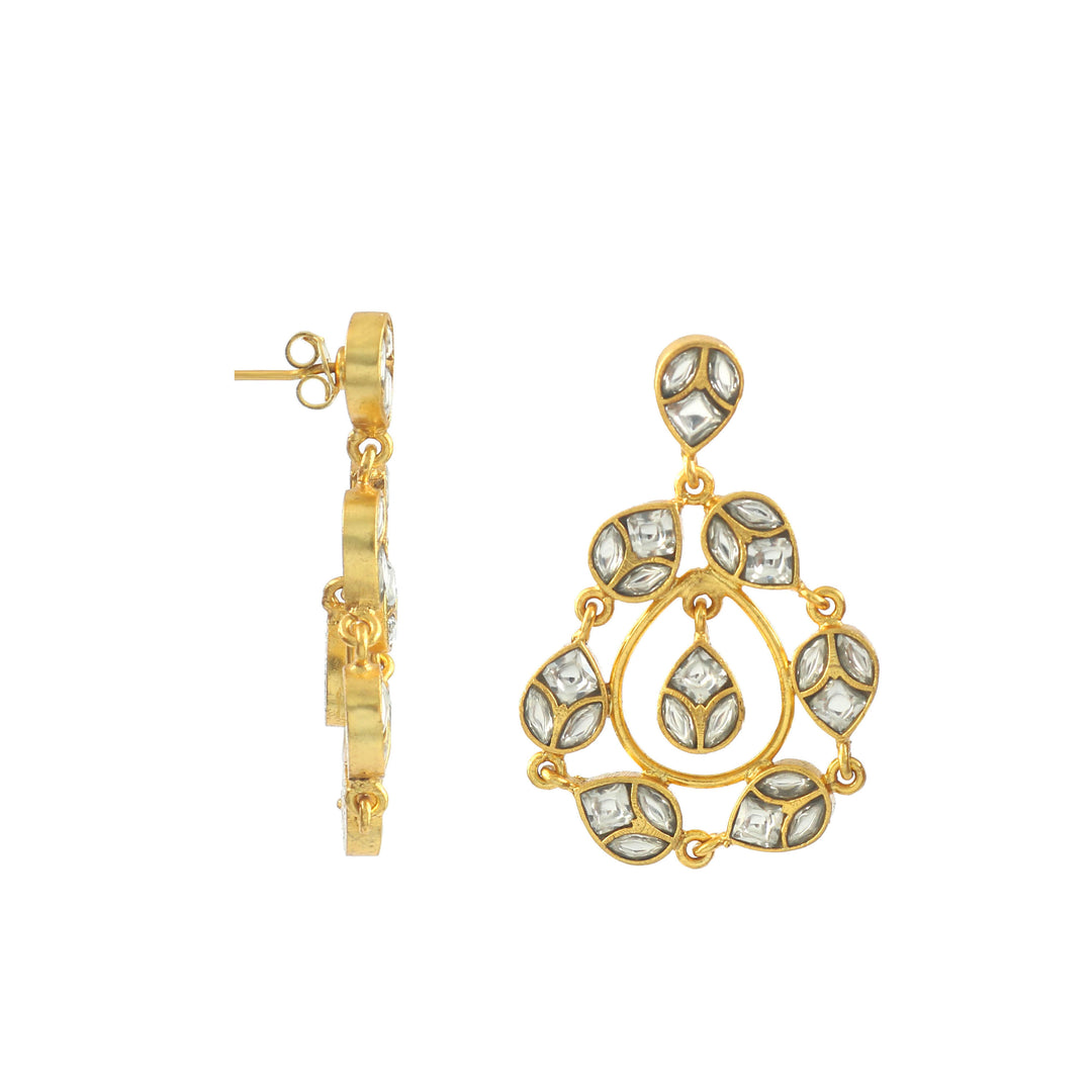 Teardrop Gold Plated Silver Kundan Stud Earrings