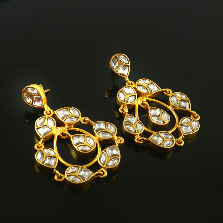 Teardrop Gold Plated Silver Kundan Stud Earrings