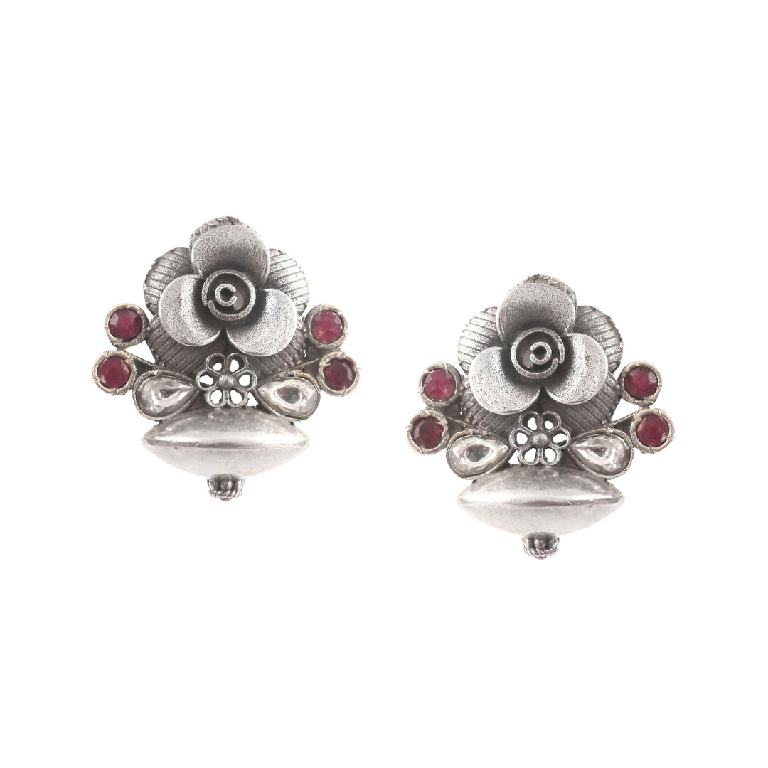 Beautiful Silver Floral Ear Studs