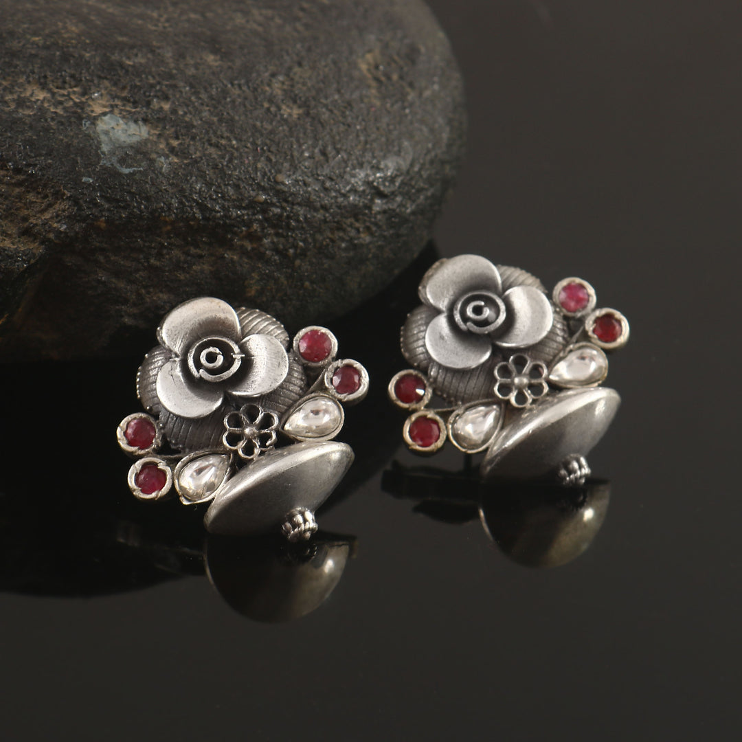 Beautiful Silver Floral Ear Studs