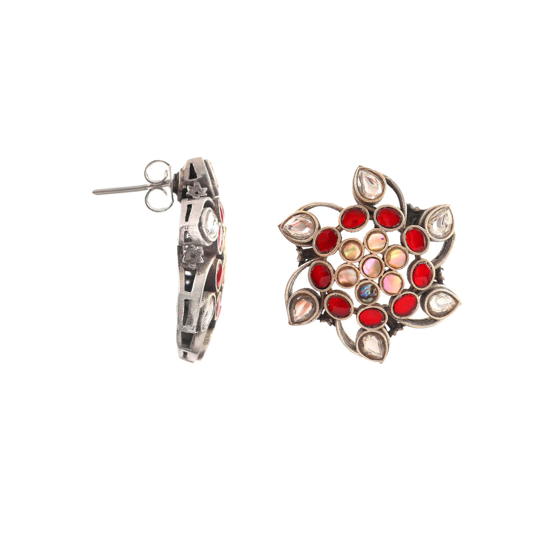 Silver Unique Floral MOP Ear Studs