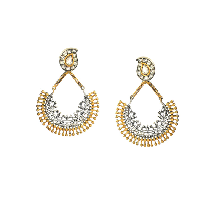 Teardrop Gold Plated Silver Chand-Bali Stud Earrings