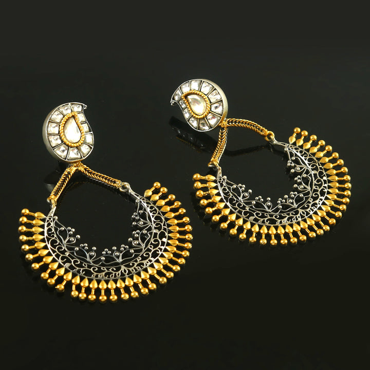 Teardrop Gold Plated Silver Chand-Bali Stud Earrings