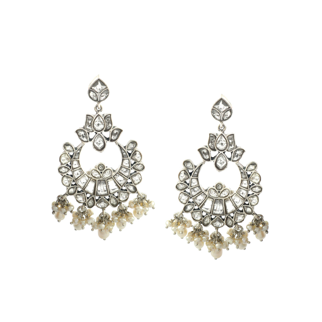 Silver Floral Chand-Bali Stud Earrings