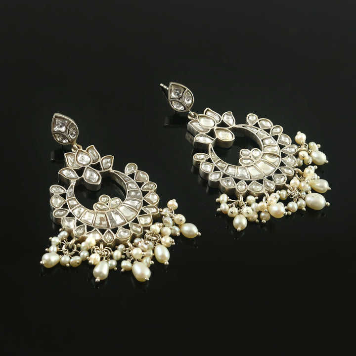 Silver Floral Chand-Bali Stud Earrings