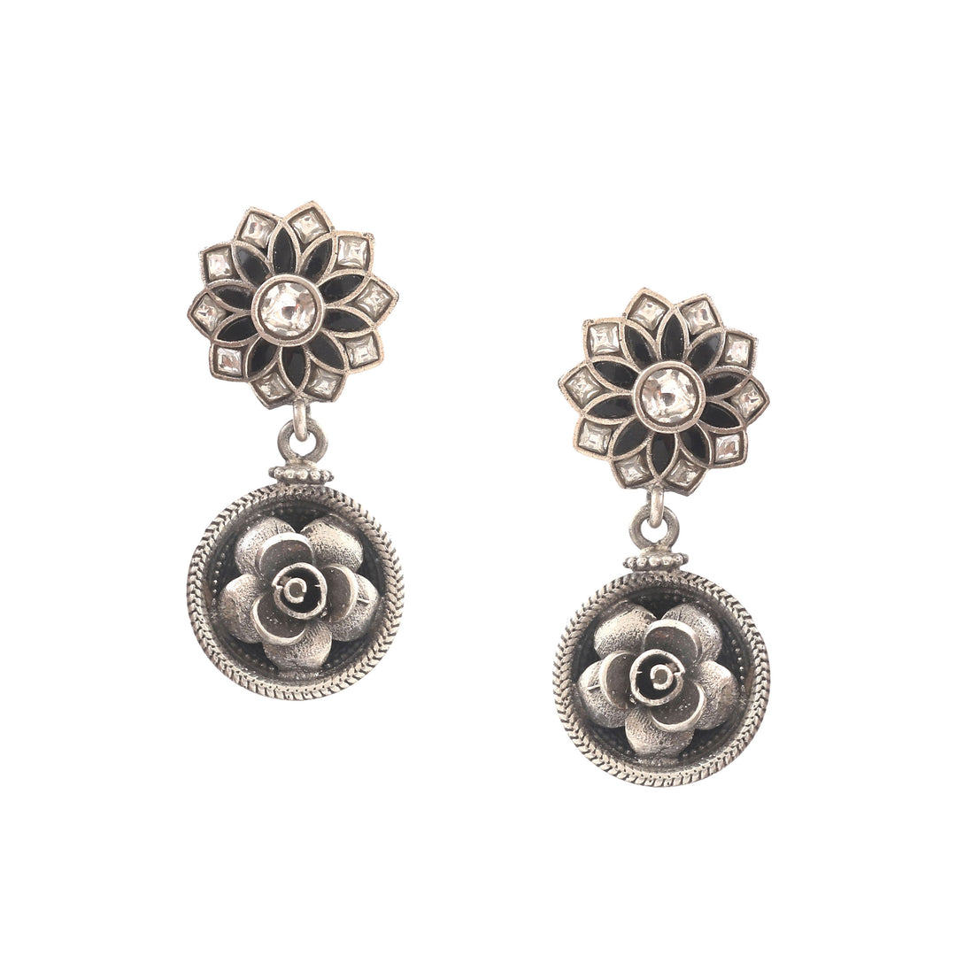 Adorable Silver Dual-Tone Floral Ear Studs