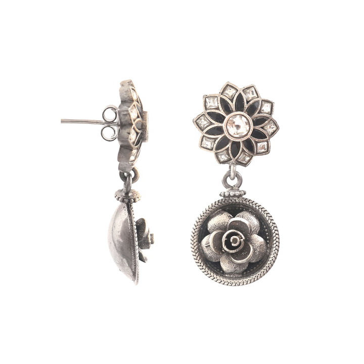 Adorable Silver Dual-Tone Floral Ear Studs