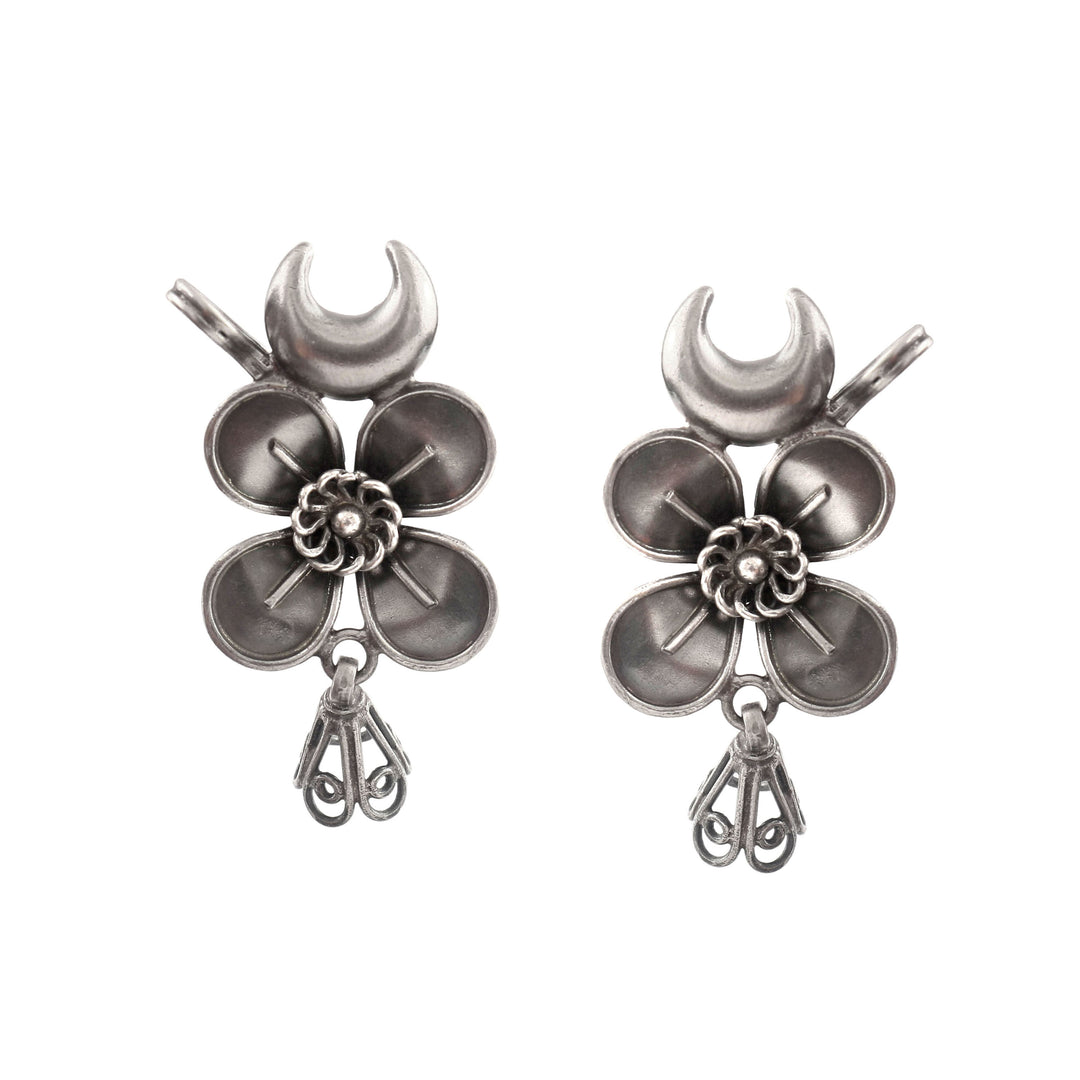 Silver Oxidized Floral Stud Earrings