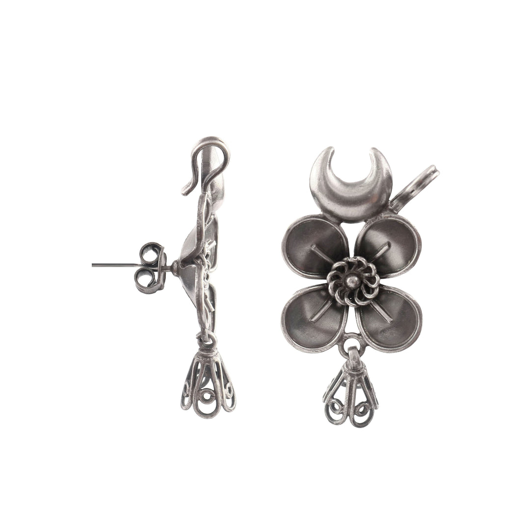 Silver Oxidized Floral Stud Earrings