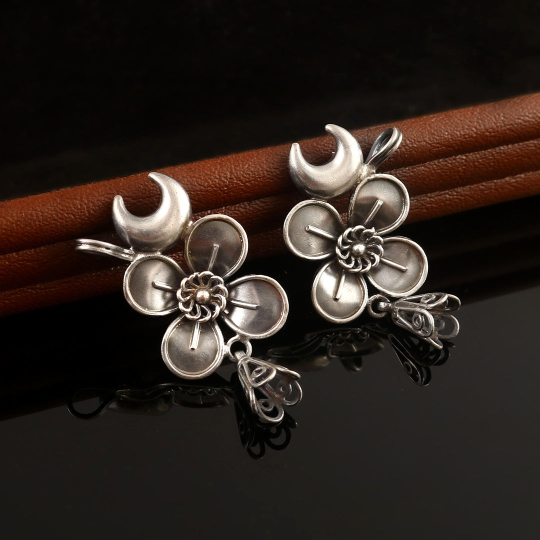 Silver Oxidized Floral Stud Earrings