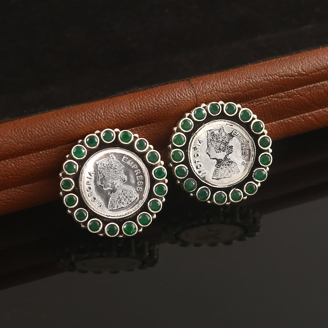 Silver Victoria Empress Coin Ear Studs