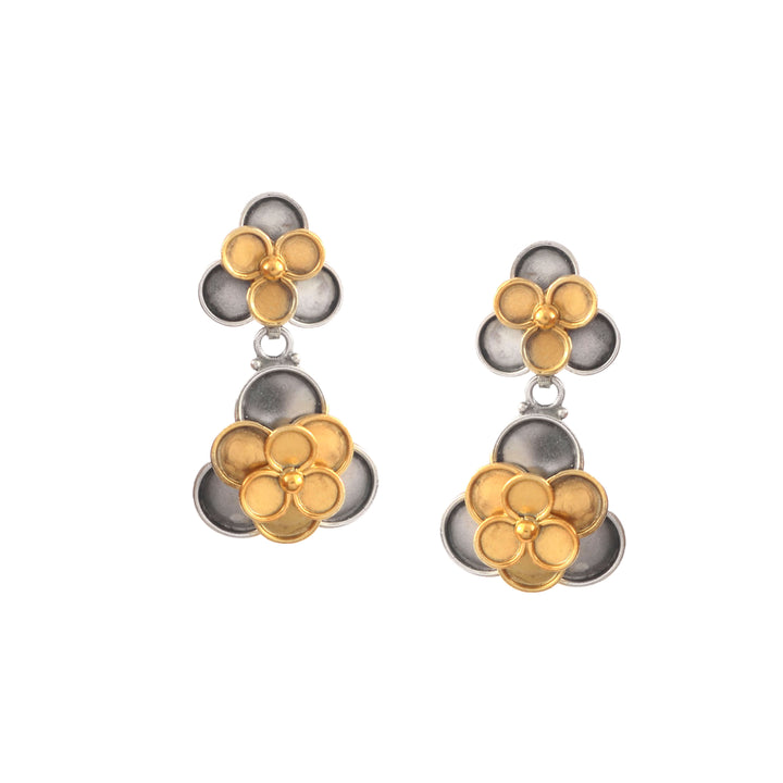 Silver Floral Dual Tone Stud Earrings