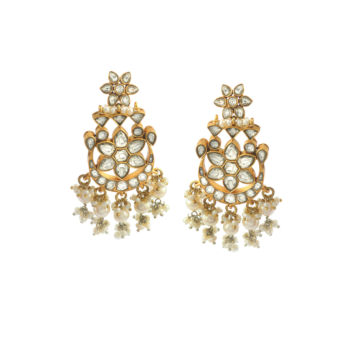 Gold-Plated Silver Floral Kundan Stud Earrings