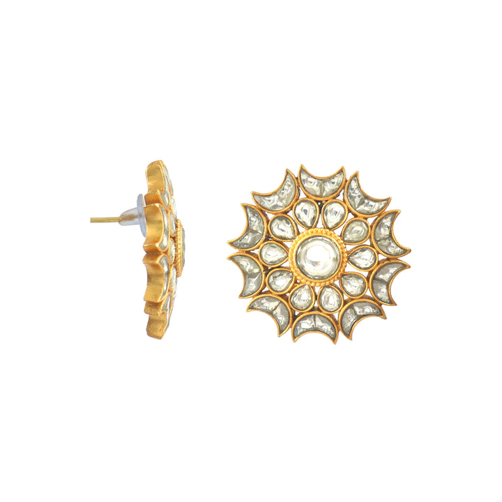 Adorable Gold-Plated Silver Sun-Floral Kundan Earrings