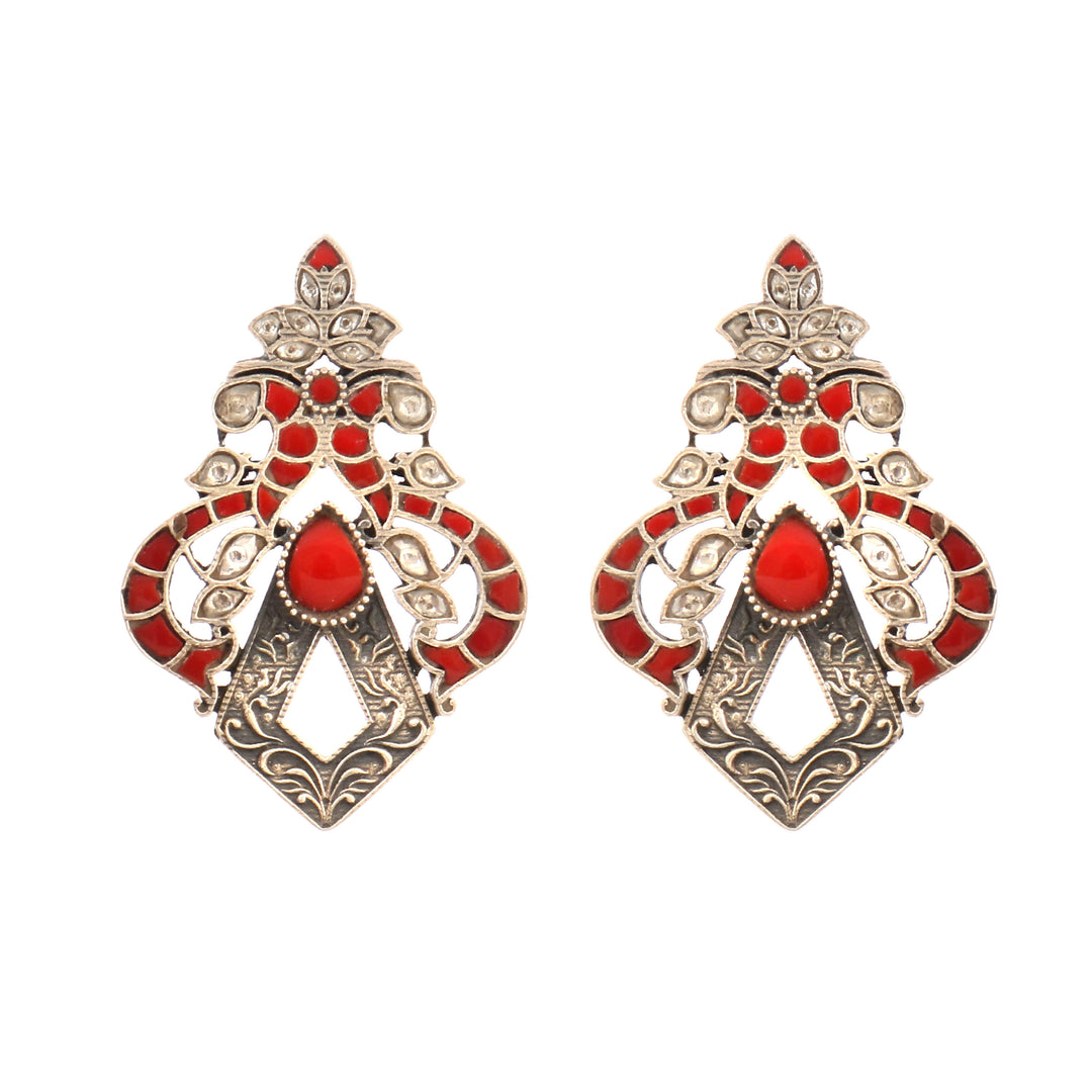 Silver Peacock Munga-White Ear Studs