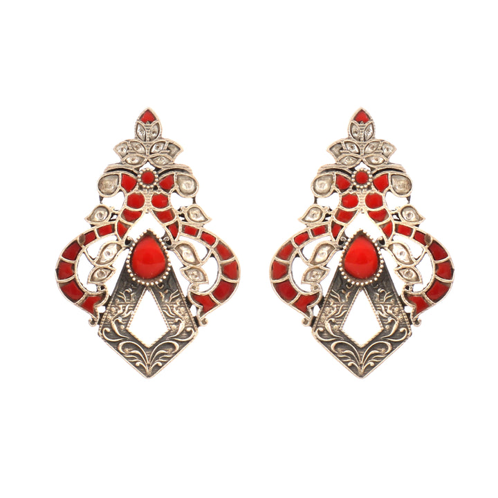 Silver Peacock Munga-White Ear Studs