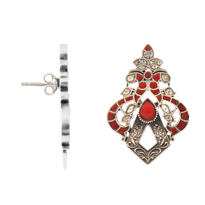 Silver Peacock Munga-White Ear Studs