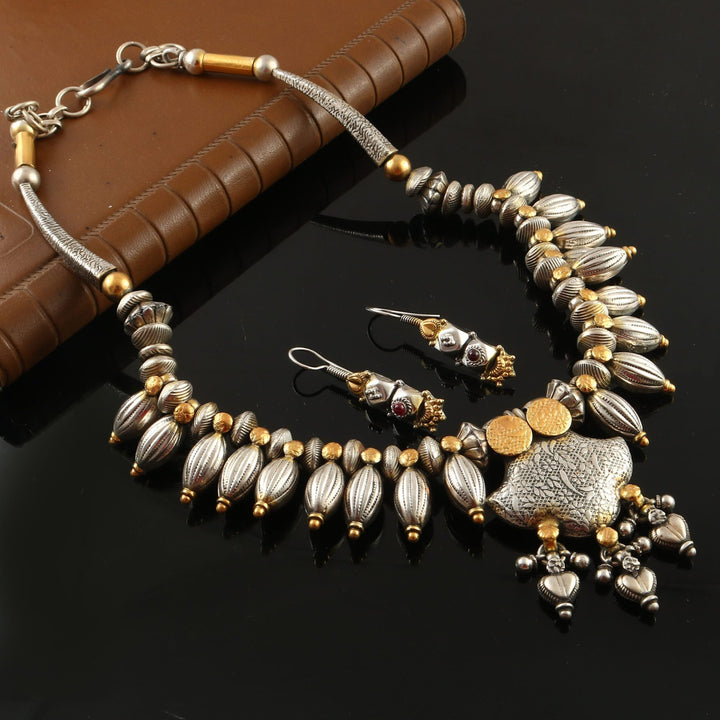 Gold Plated Silver, Statement Necklace With Earrings