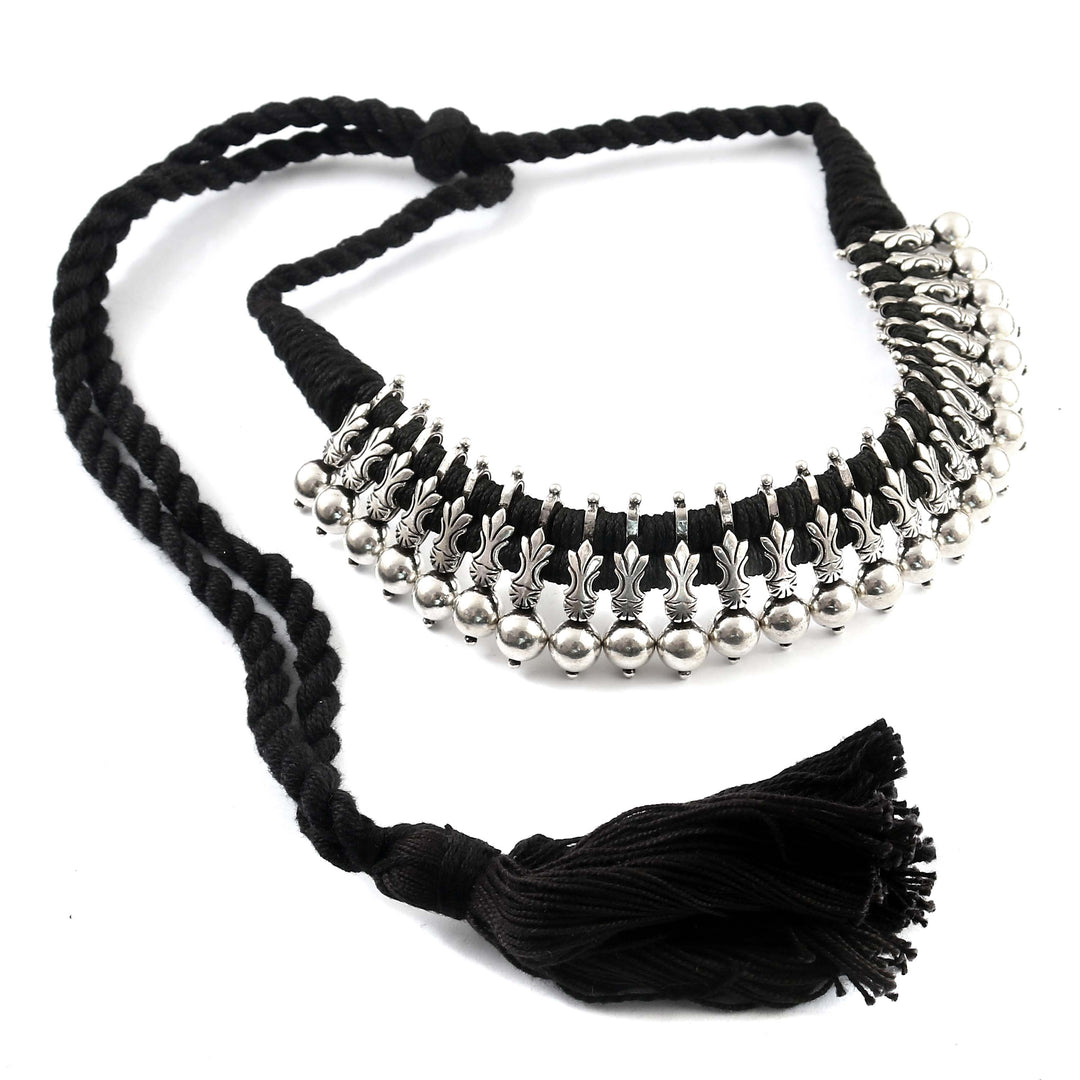 Silver Guitar Choker Necklace in Black Thread