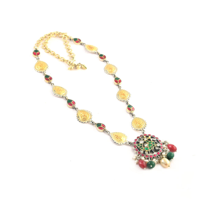 Dual Tone Silver Peacock Kundan-Jadau Long Necklace