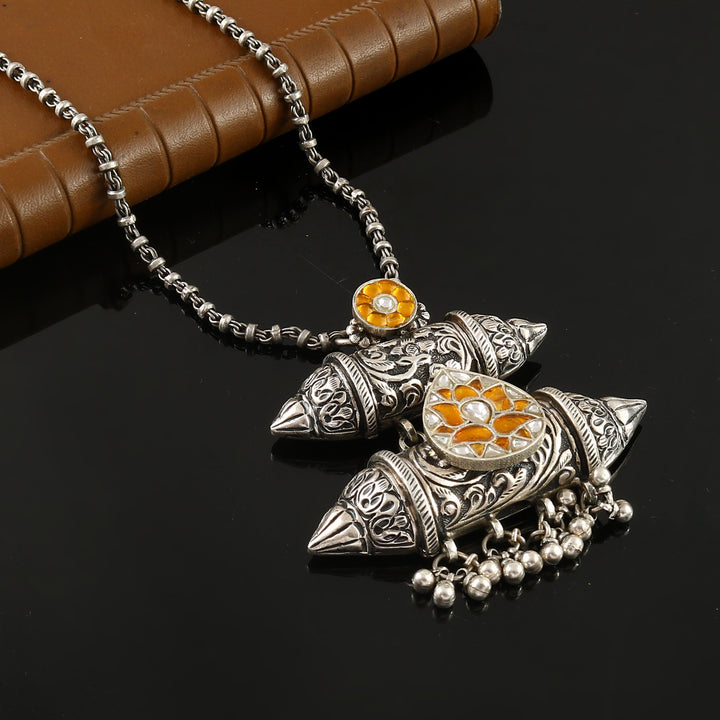 Silver Adorable Lotus & Tear-Drop Ghungroo Beads-Chain Necklace