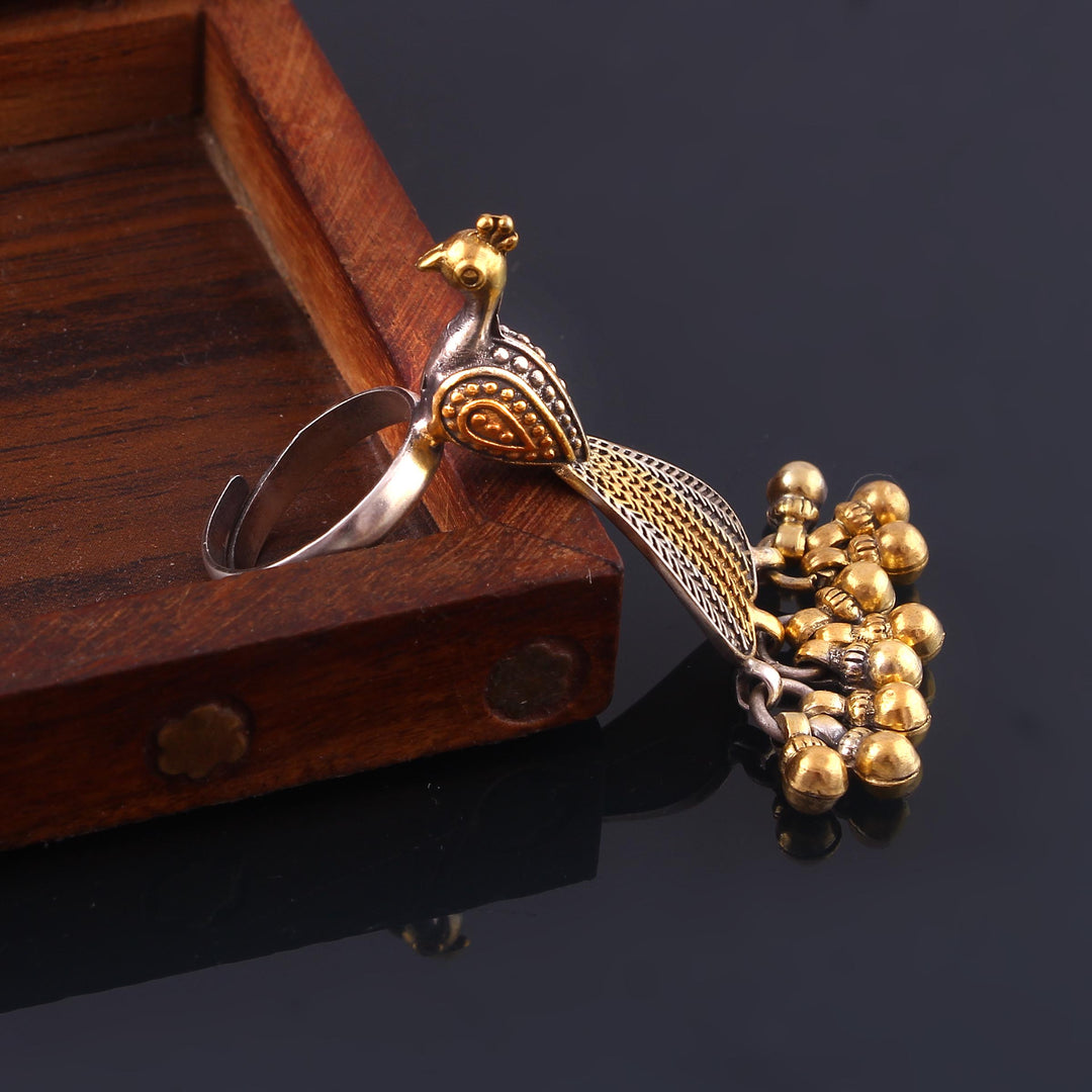 Gold Plated Silver, Adorable Peacock Adjustable Ring