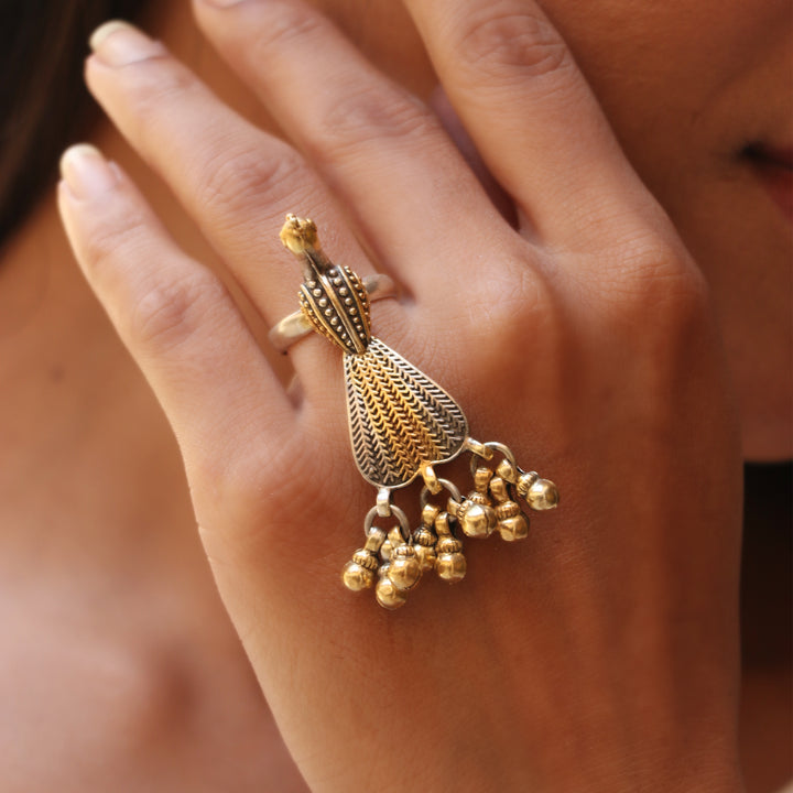 Gold Plated Silver, Adorable Peacock Adjustable Ring