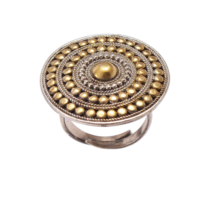 Silver Gold Plated, Floral Statement Ring with Rawa