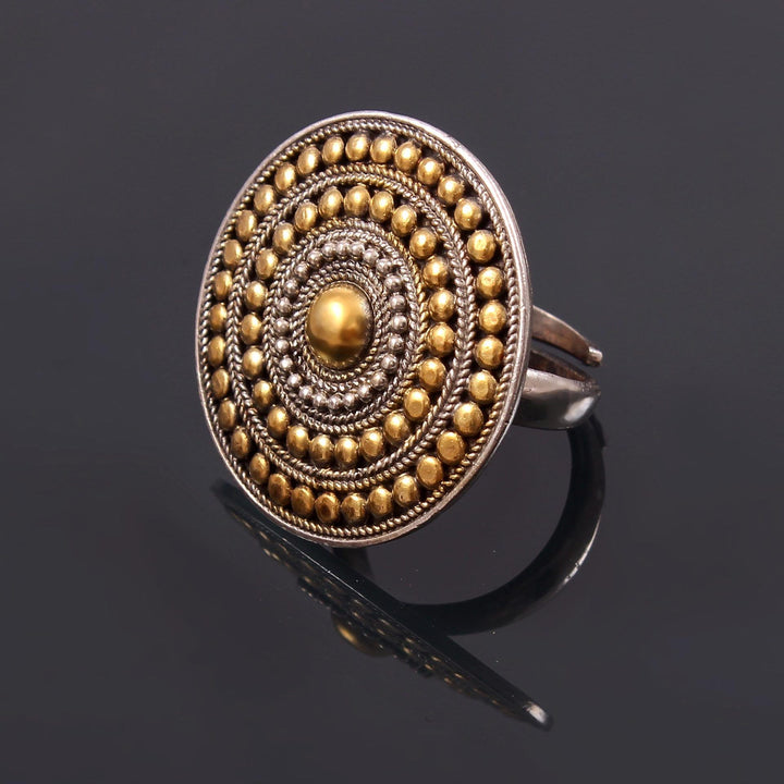 Silver Gold Plated, Floral Statement Ring with Rawa