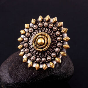 Gold Plated Silver, Adorable Floral Statement Adjustable Ring