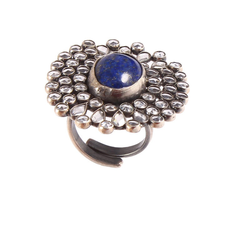 Silver Adorable Floral, Blue Lapis Stone Ring