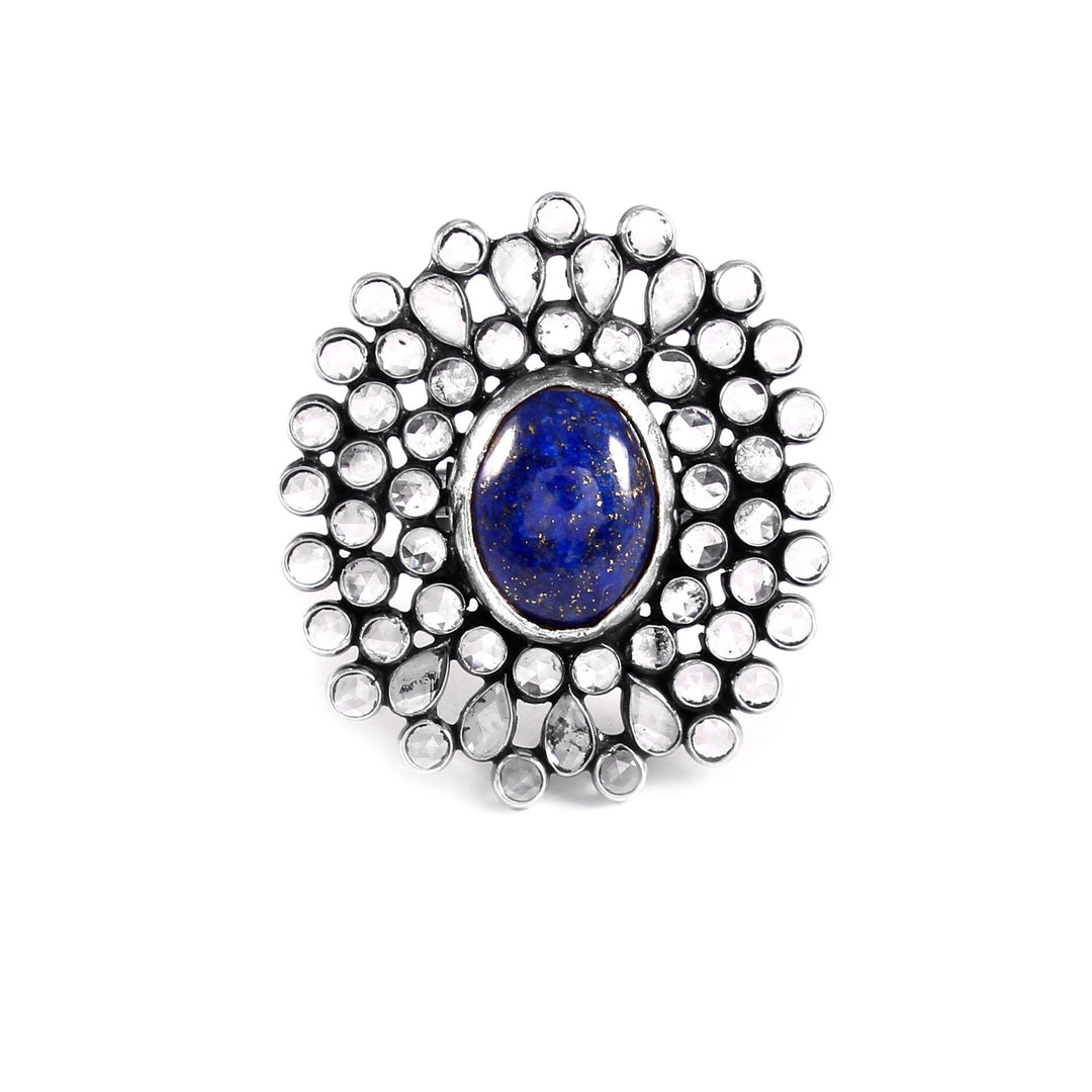 Silver Adorable Floral, Blue Lapis Stone Ring