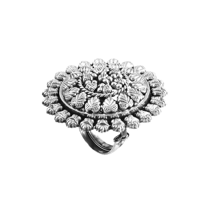 Silver Statement Floral Adjustable Ring
