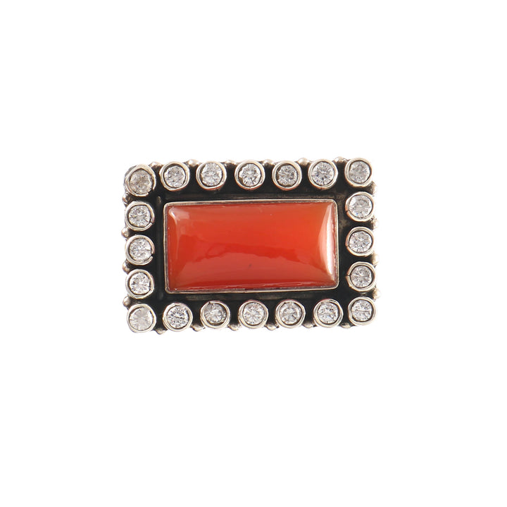 Silver Adorable Orange & White Adjustable Ring