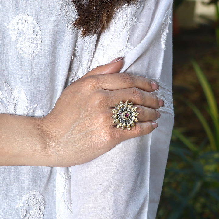 Silver Adorable Dual Tone Adjustable Ring