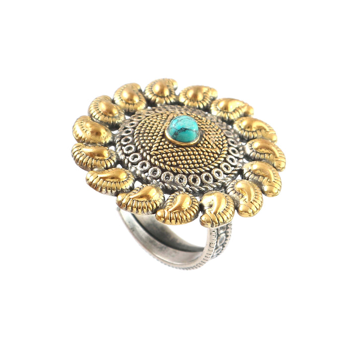 Silver Floral Turquoise Stone Adjustable Ring