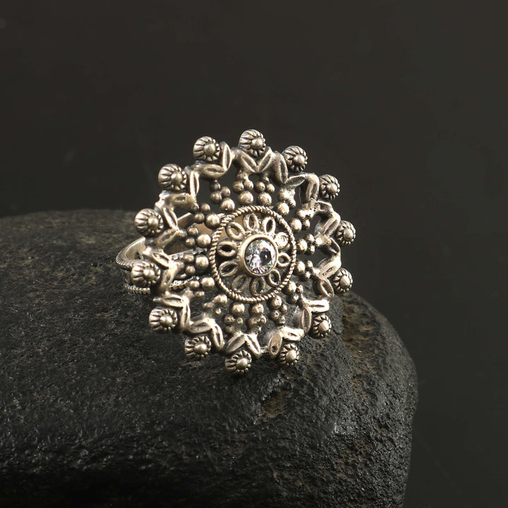 Silver Oxidized Cocktail Adjustable Ring