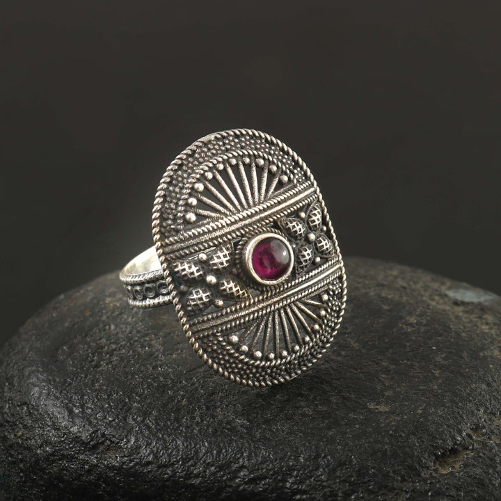 Silver Antique Oxidized Adjustable Ring