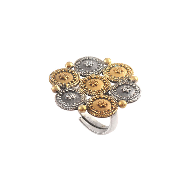 Dual Tone Silver Floral Ring